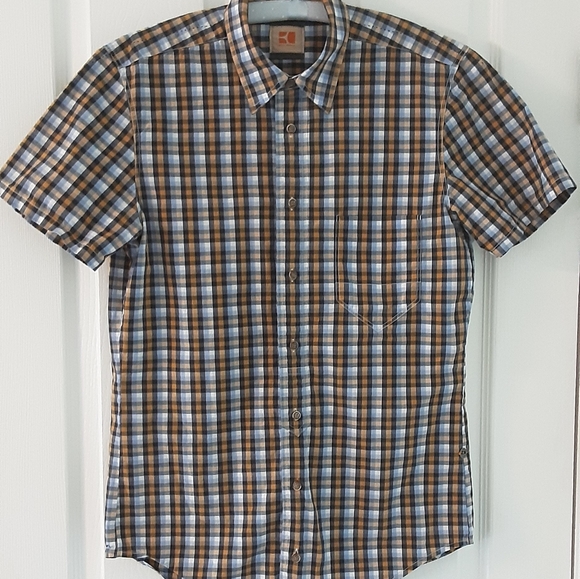 HUGO BOSS ORANGE MENS BLUE/SIENNA CHECK SHIRT - Picture 1 of 6